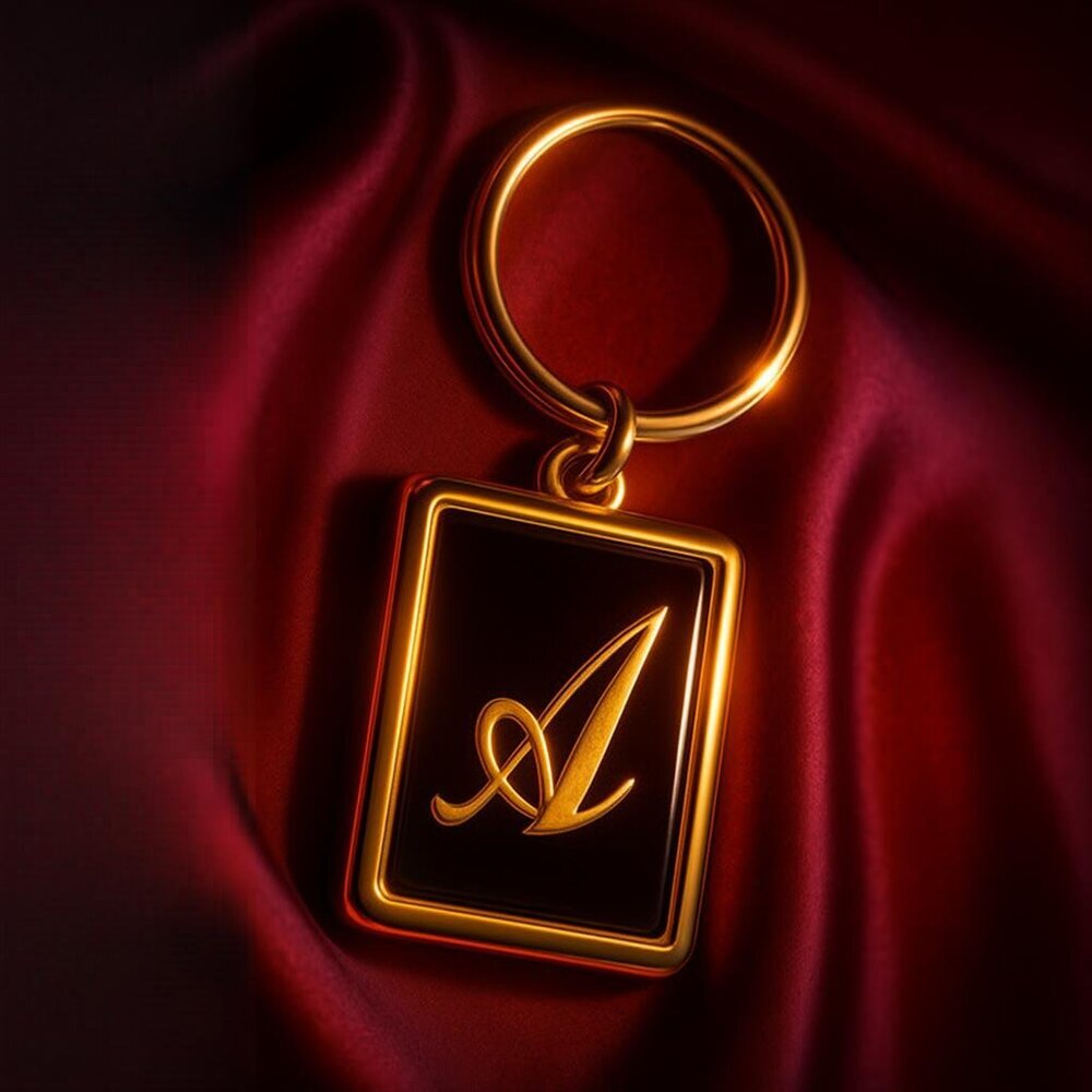 Gold Tone Rectangular Keychain with Initial "A" – Personalized Gift Accessory